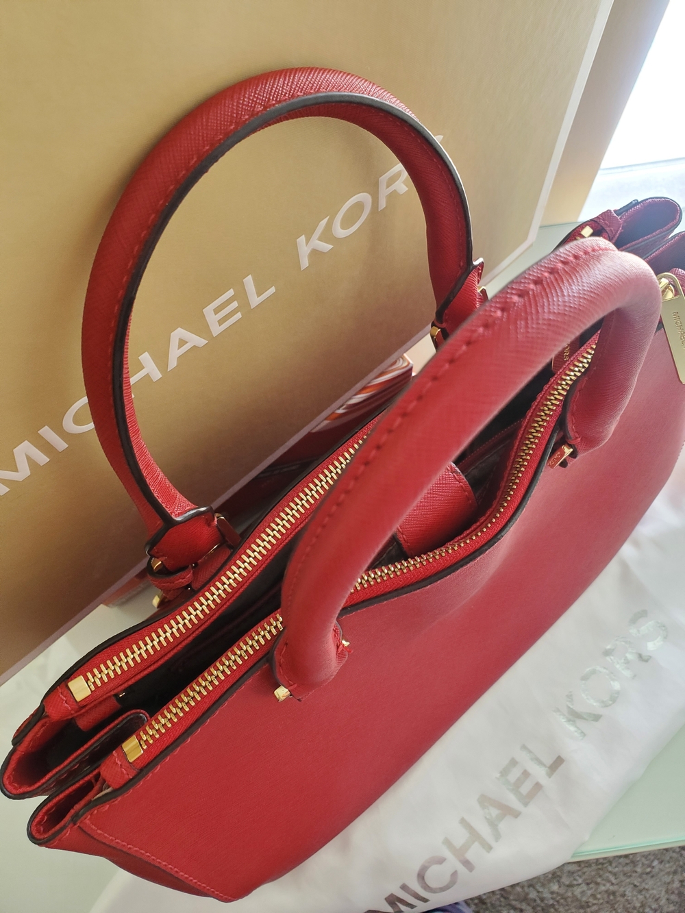 Michael Kors Red Saffiano Leather Tote Bag - Picture 11 of 14